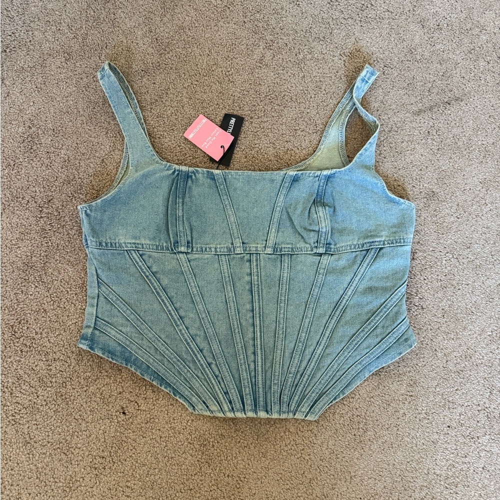 PrettyLittleThing Blue Denim Corset Top